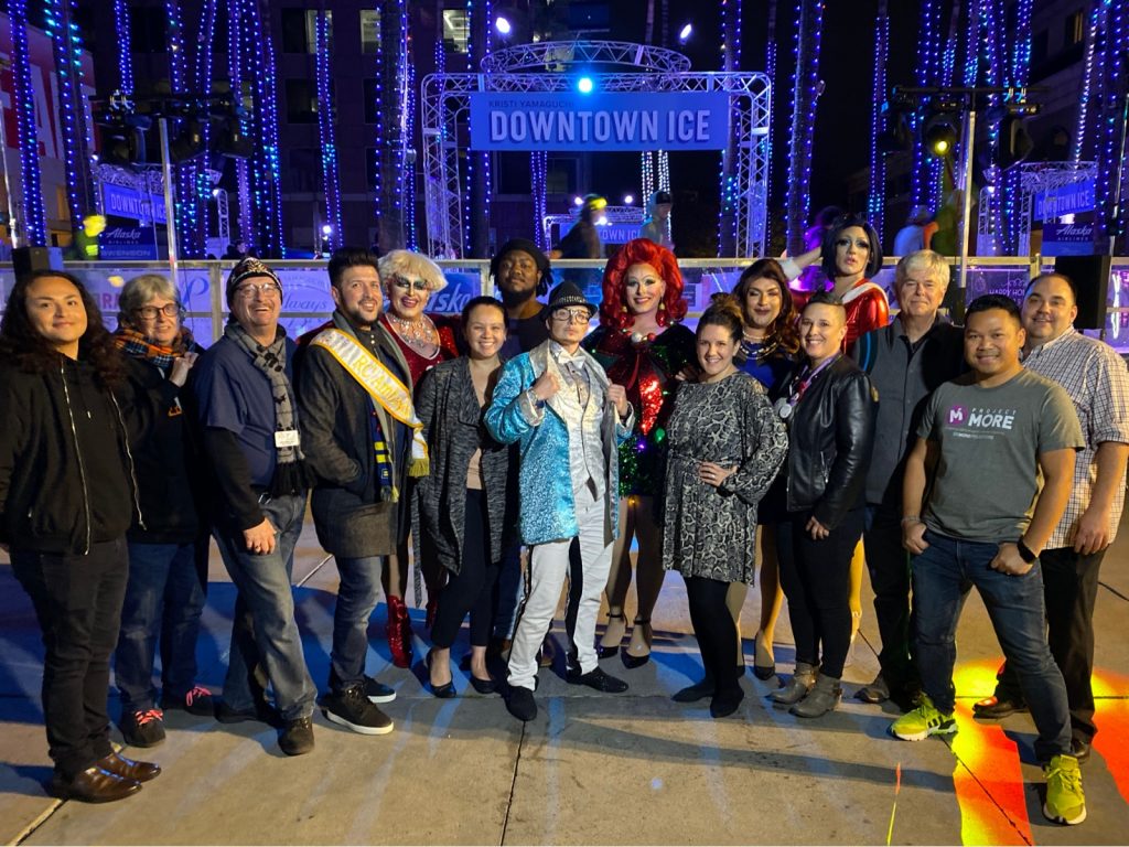 Drag Queens & Kings, Project MORE team members, and partners at Ice Queens